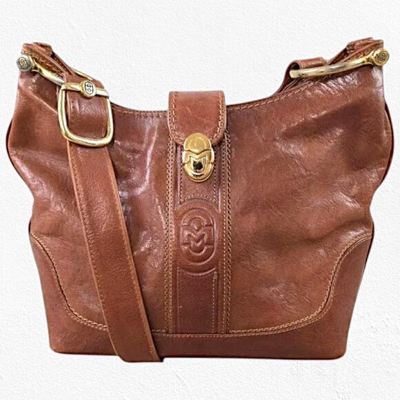 Vintage Marino Orlandi Italian Leather Hobo Bag – Cognac Brown, Gold Hardware - Picture 1 of 13